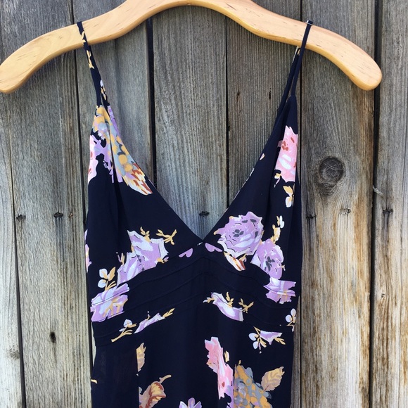 NWT Roe + May Ava Maxi Dress Half Moon Floral Rayon Navy Blue Pink XS - Picture 3 of 10